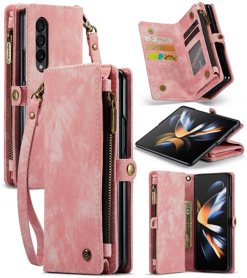CaseMe Samsung Galaxy Z Fold 5 Romslig lommeboketui med mange kortlommer, Rosa