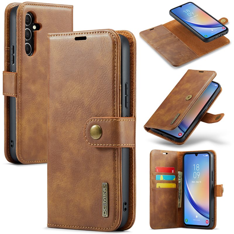 DG.MING Samsung Galaxy A34 Lommeboketui med avtakbart deksel, Cognac