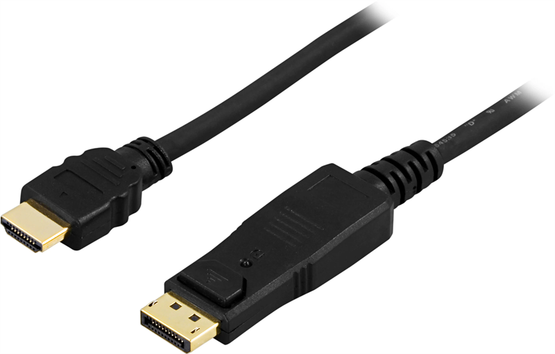 Deltaco DisplayPort hann til HDMI hann monitorkabel 2m, Svart