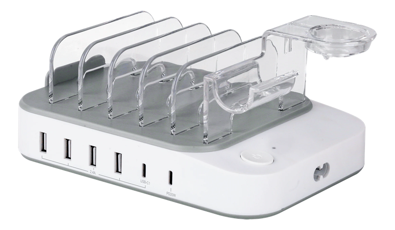 Deltaco Ladestasjon 4 x USB-A + 2 x USB-C, 50W, Hvit