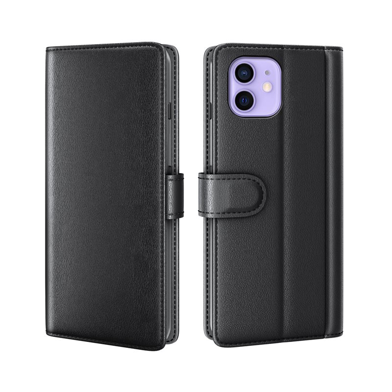 iPhone 12/iPhone 12 Pro Lommeboketui i ekte skinn, Svart
