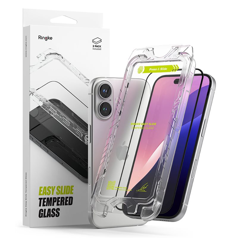Ringke iPhone 16 Plus Skjermbeskytter i glass med monteringsramme (2-pack)