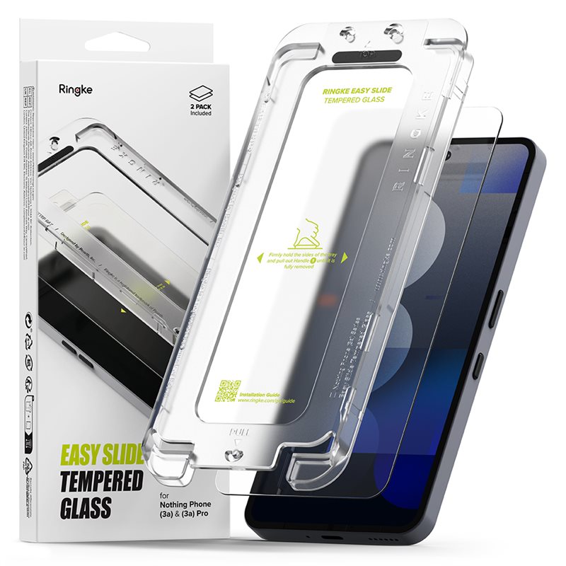 Ringke Nothing Phone 3a Pro Skjermbeskytter i glass med monteringsramme (2-pack)