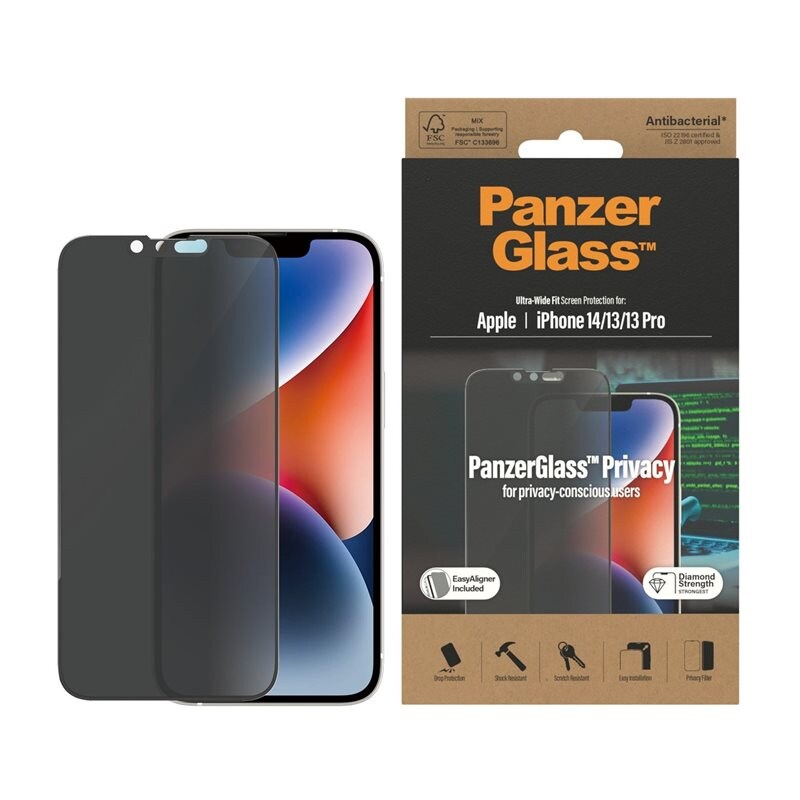 PanzerGlass iPhone 14 Privacy skjermbeskytter med installasjonsramme - Ultra Wide Fit
