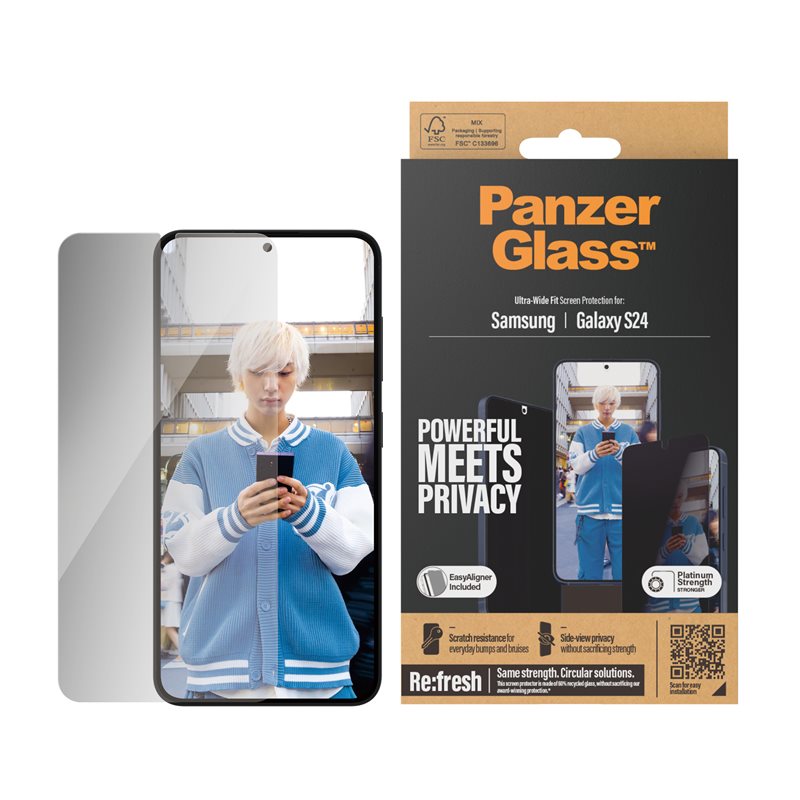 PanzerGlass Samsung Galaxy S24 Privacy skjermbeskytter med installasjonsramme - Ultra Wide Fit