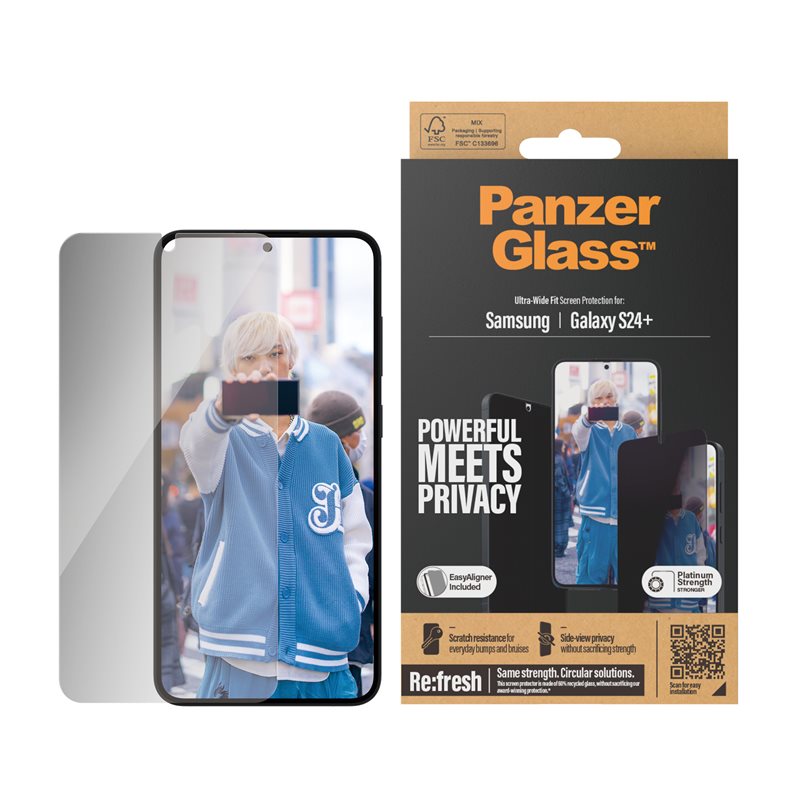 PanzerGlass Samsung Galaxy S24 Plus Privacy skjermbeskytter med installasjonsramme - Ultra Wide Fit