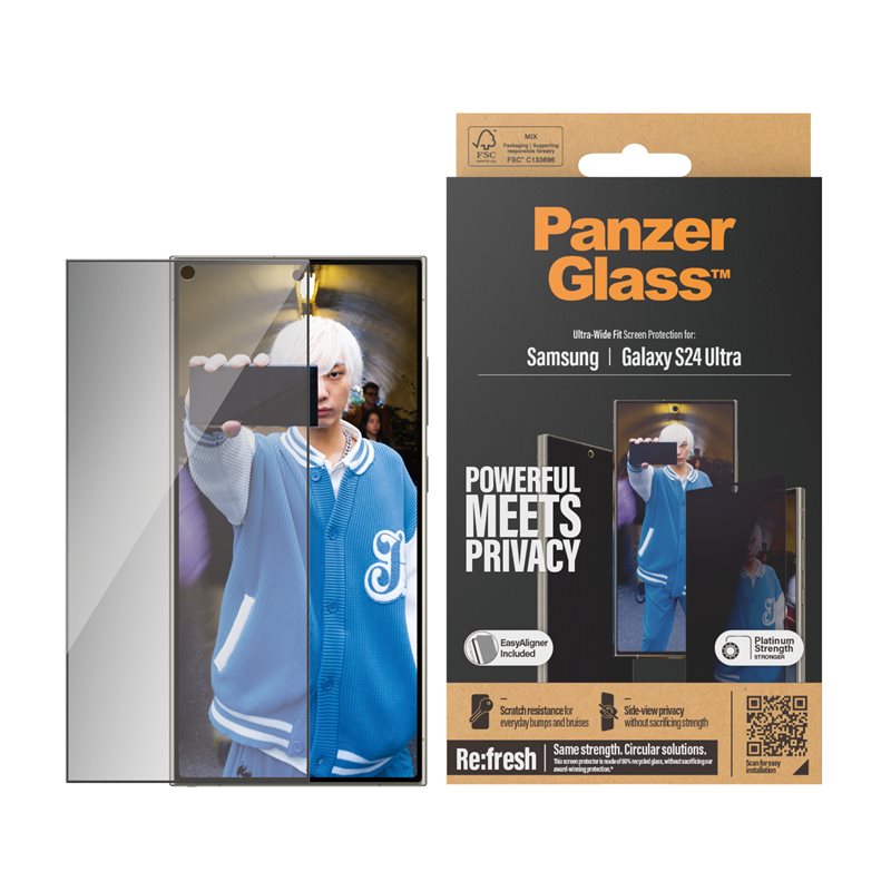 PanzerGlass Samsung Galaxy S24 Ultra Privacy skjermbeskytter med installasjonsramme - Ultra Wide Fit