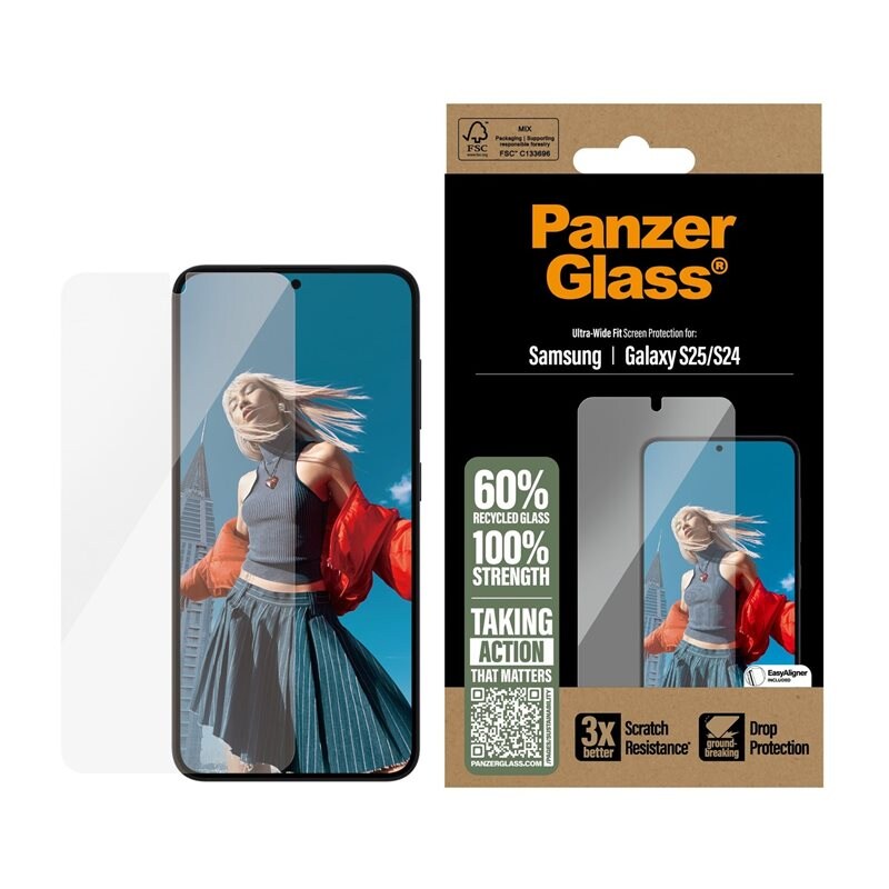 PanzerGlass Samsung Galaxy S25 Skjermbeskytter med installasjonsramme - Ultra Wide Fit