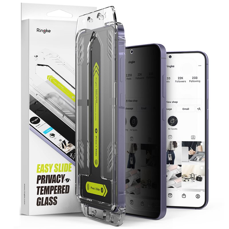Ringke Samsung Galaxy S24 Anti-spy Skjermbeskytter i glass med monteringsram (2-pack)