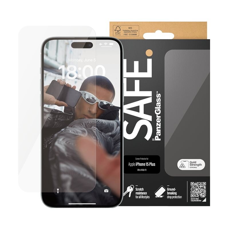 SAFE. by PanzerGlass iPhone 15 Plus Skjermbeskytter i glass - Ultra Wide Fit