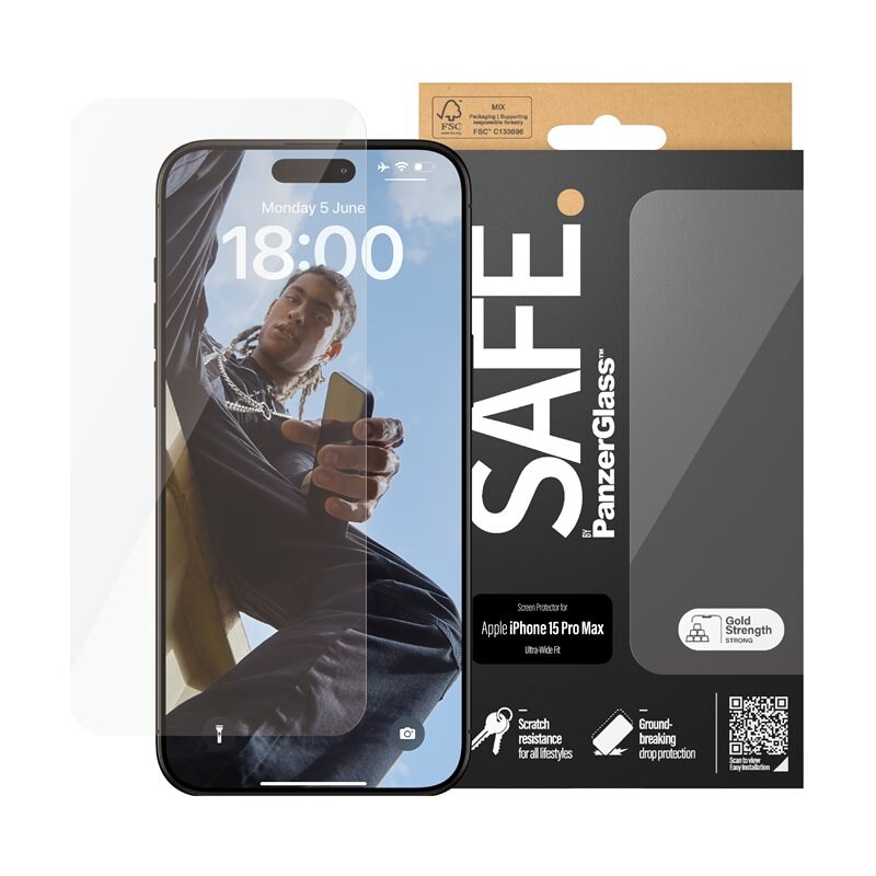 SAFE. by PanzerGlass iPhone 15 Pro Max Skjermbeskytter i glass - Ultra Wide Fit