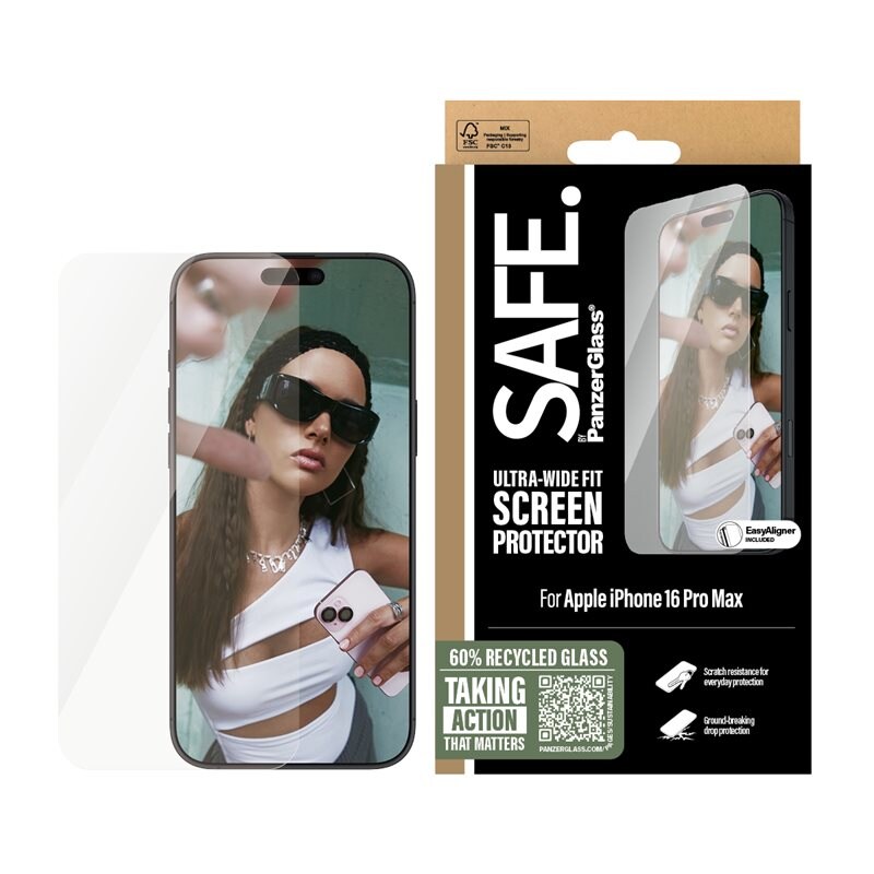 SAFE. by PanzerGlass iPhone 16 Pro Max Skjermbeskytter i glass med installasjonsramme - Ultra Wide Fit