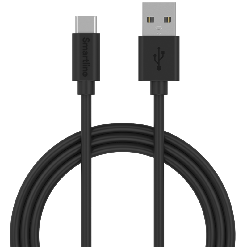 Smartline Ladekabel 3m USB-A - USB-C, Svart