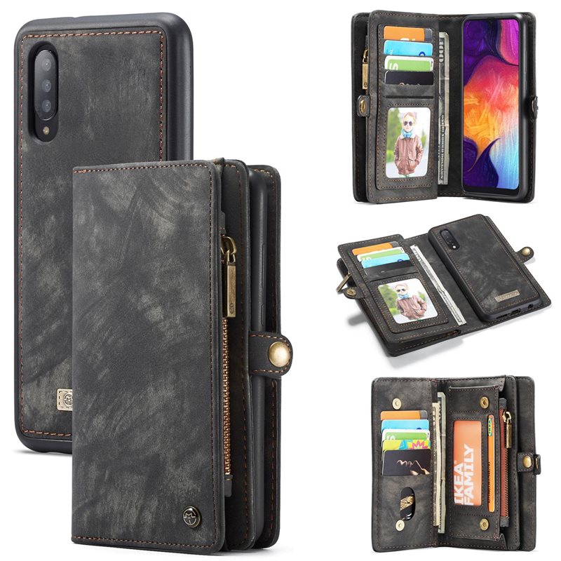 CaseMe Samsung Galaxy A50 Romslig lommeboketui med mange kortlommer, Grå