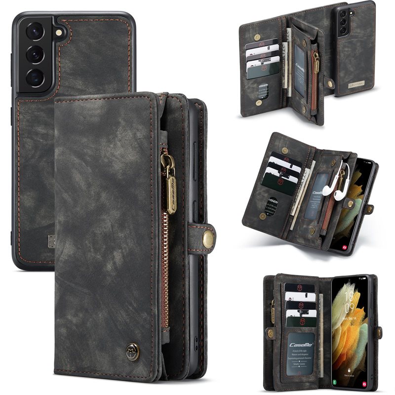 CaseMe Samsung Galaxy S21 Plus Romslig lommeboketui med mange kortlommer, Grå