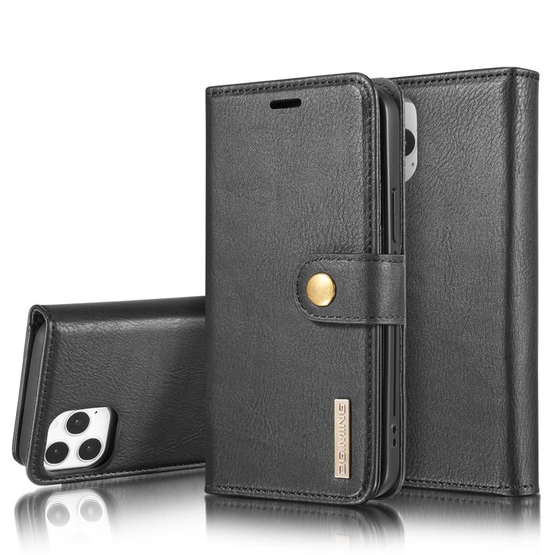 DG.MING iPhone 12/iPhone 12 Pro Lommeboketui med avtakbart deksel, Black