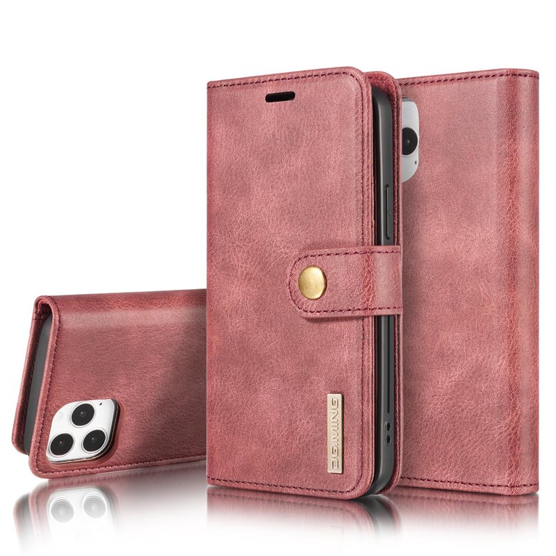 DG.MING iPhone 12/iPhone 12 Pro Lommeboketui med avtakbart deksel, Red
