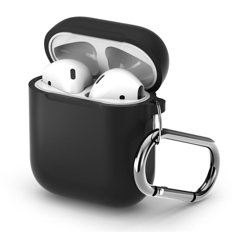 Apple AirPods Silikondeksel med karabinkrok, Svart