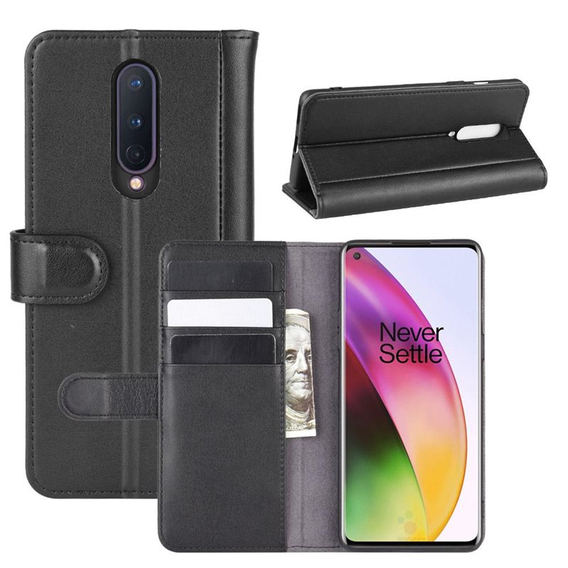 OnePlus 8 Lommeboketui i ekte skinn, Svart