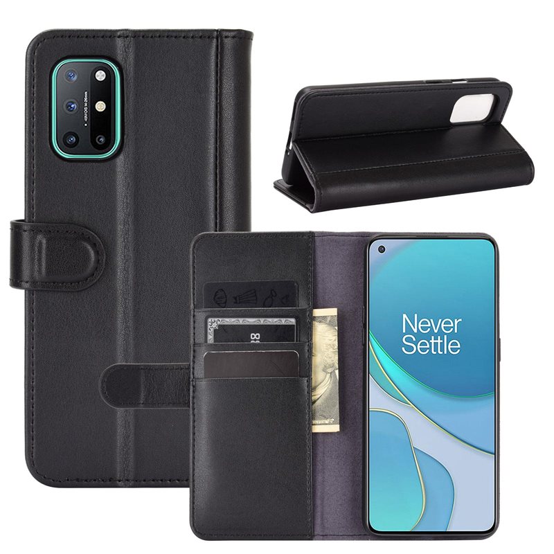 OnePlus 8T Lommeboketui i ekte skinn, Svart