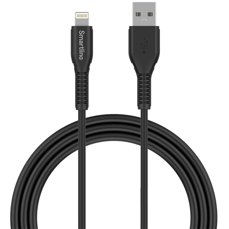 Smartline Slitesterk ladekabel 2m Lightning, Svart