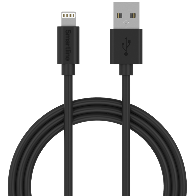 Smartline Ladekabel 1m USB-A til Lightning, Svart