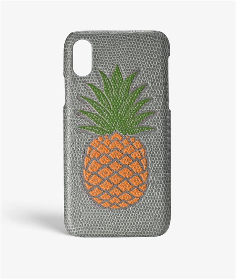 The Case Factory iPhone X/XS Deksel Pineapple Orange Lizard Grey