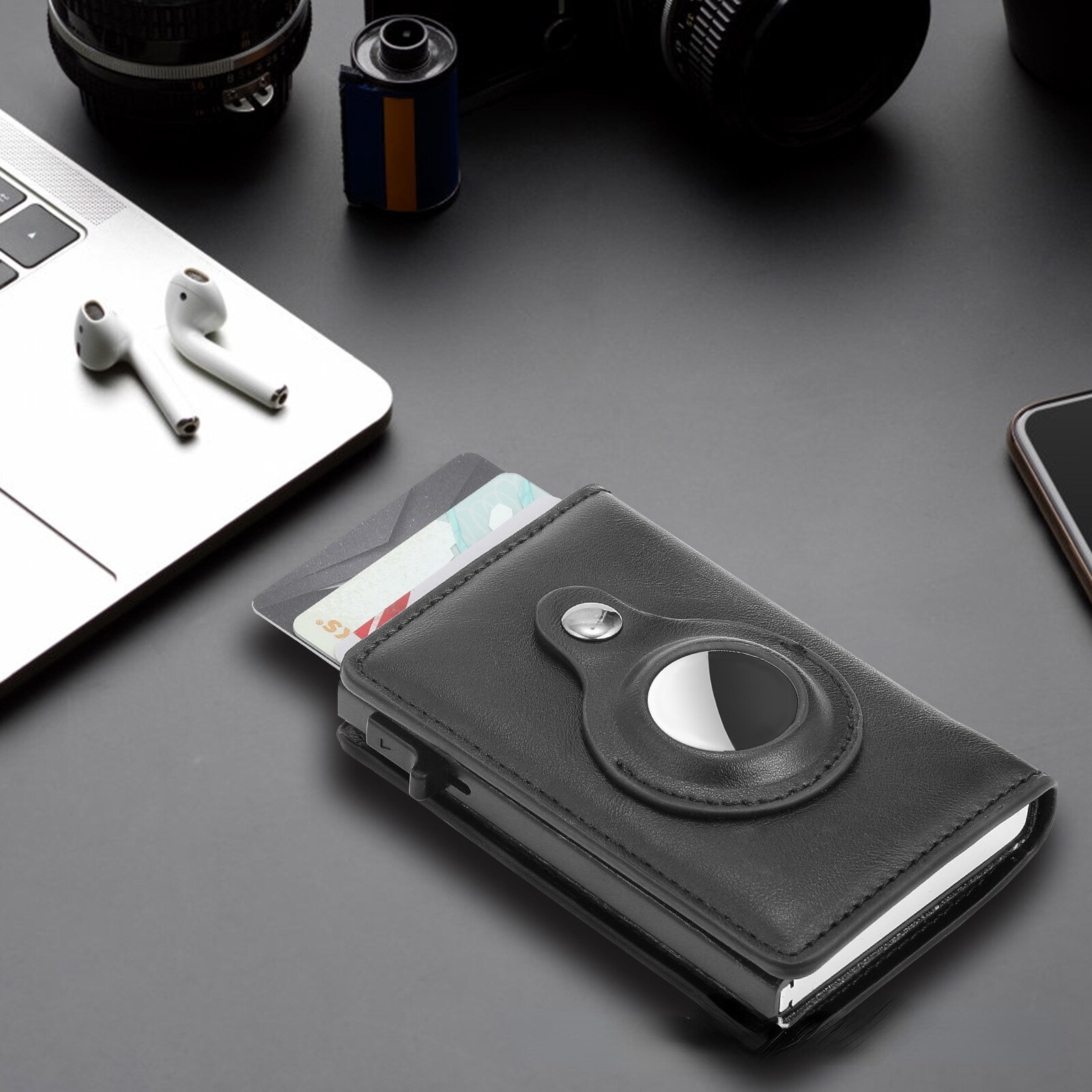 Apple AirTag Kortholder i skinn, Svart