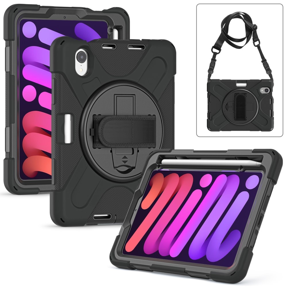 Apple iPad Mini 7th Gen (2024) Tøft hybriddeksel med skulderrem Svart