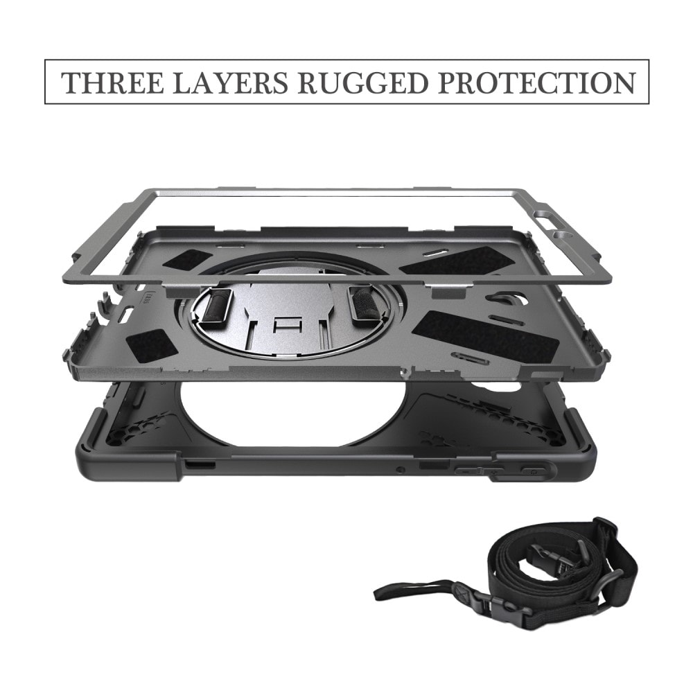 Samsung Galaxy Tab S4 Tøft hybriddeksel med skulderrem Svart