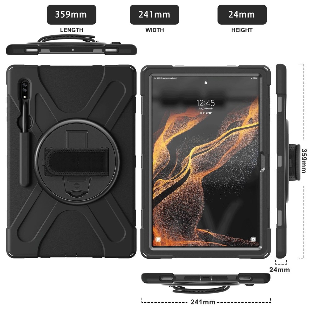 Samsung Galaxy Tab S10 Ultra Tøft hybriddeksel med skulderrem Svart