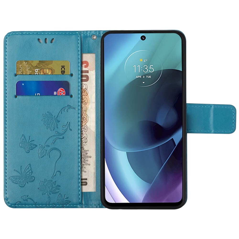 Motorola Moto G51 Mobiletui med sommerfugler, Blå