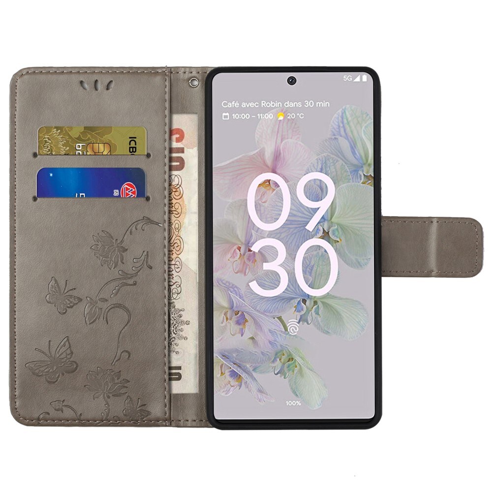 Google Pixel 6a Mobiletui med sommerfugler, Grå