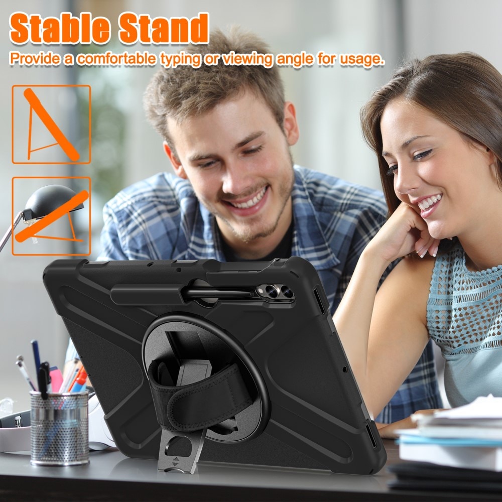 Samsung Galaxy Tab S7 Plus Tøft hybriddeksel med skulderrem Svart