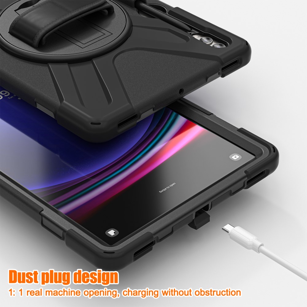 Samsung Galaxy Tab S7 Plus Tøft hybriddeksel med skulderrem Svart