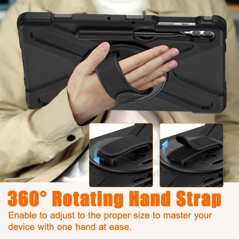 Samsung Galaxy Tab S7 Plus Tøft hybriddeksel med skulderrem Svart