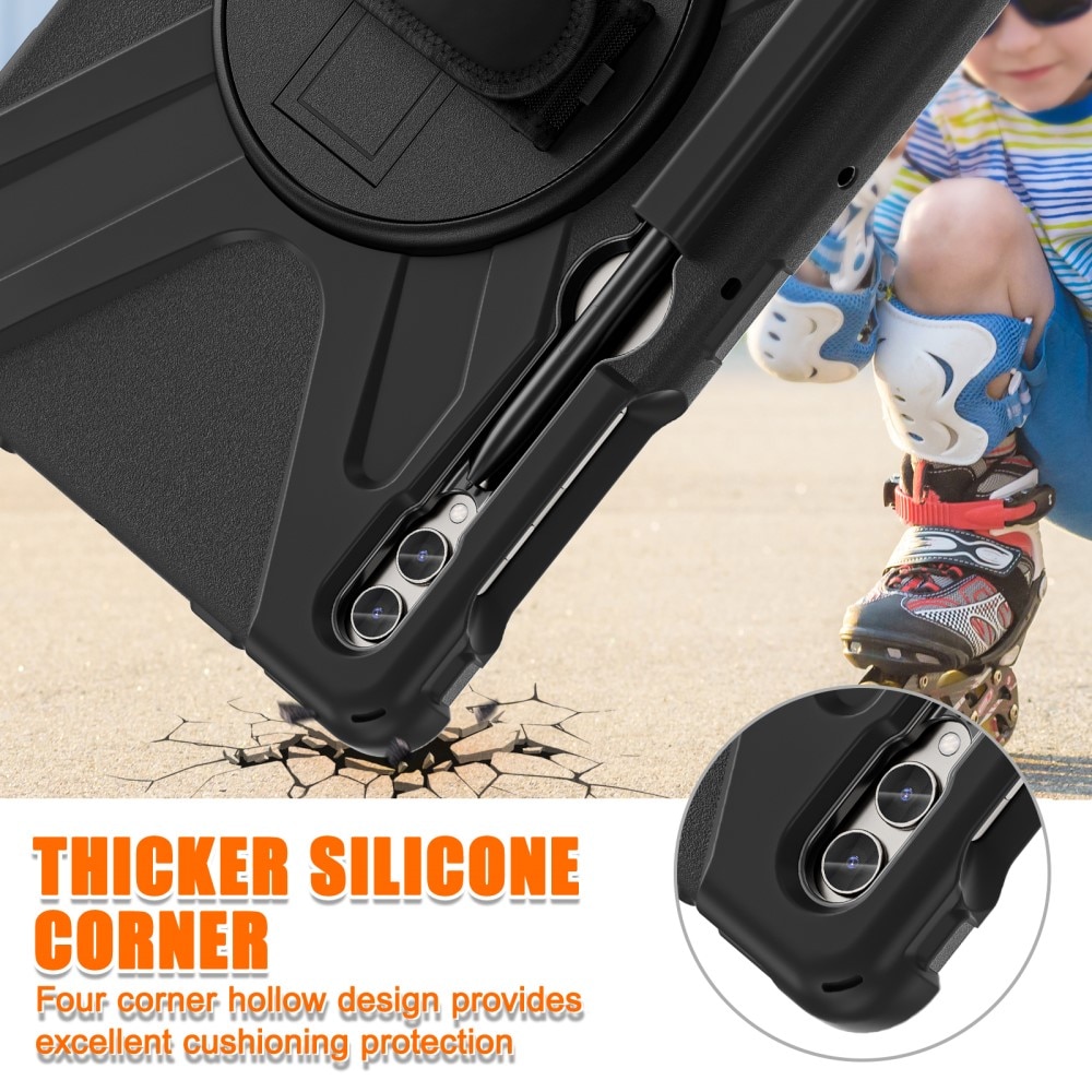 Samsung Galaxy Tab S7 Plus Tøft hybriddeksel med skulderrem Svart