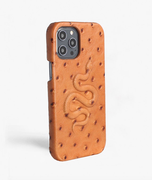 iPhone 12 Pro Max Deksel Snake Ostrich Cognac