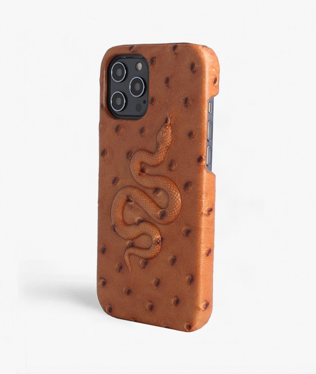 iPhone 12 Pro Max Deksel Snake Ostrich Cognac