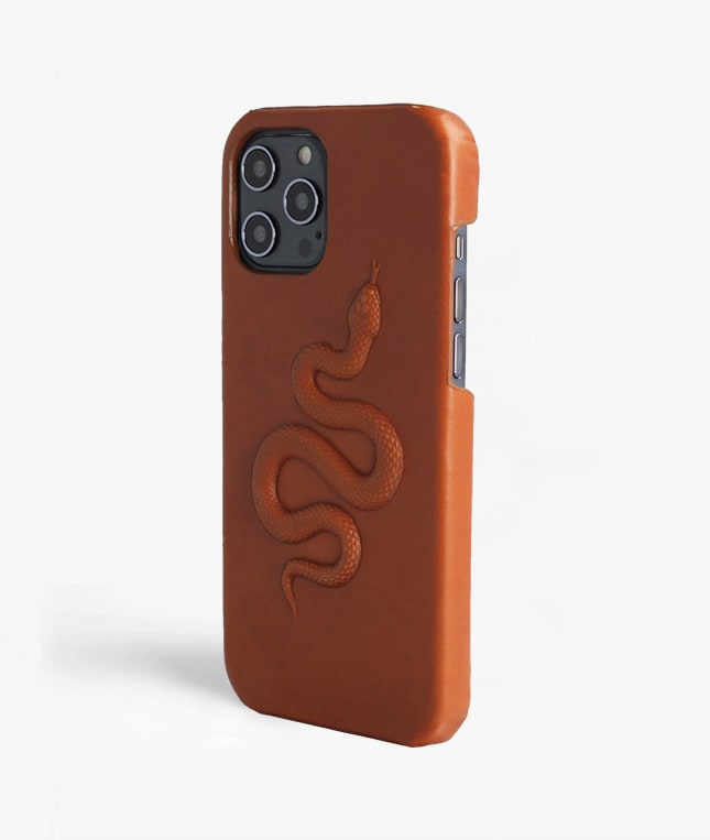 iPhone 12 Pro Max Deksel Snake Cognac