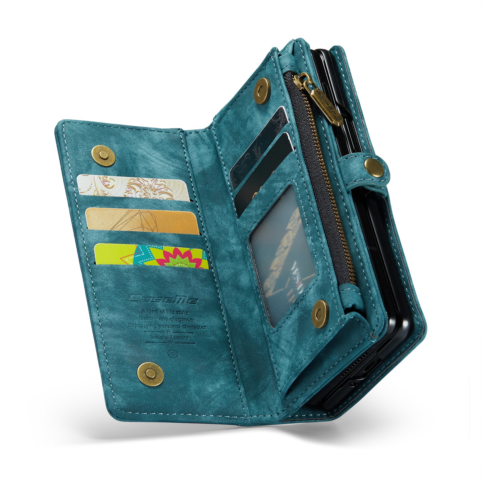 Samsung Galaxy Z Fold 4 Romslig lommeboketui med mange kortlommer, Blå