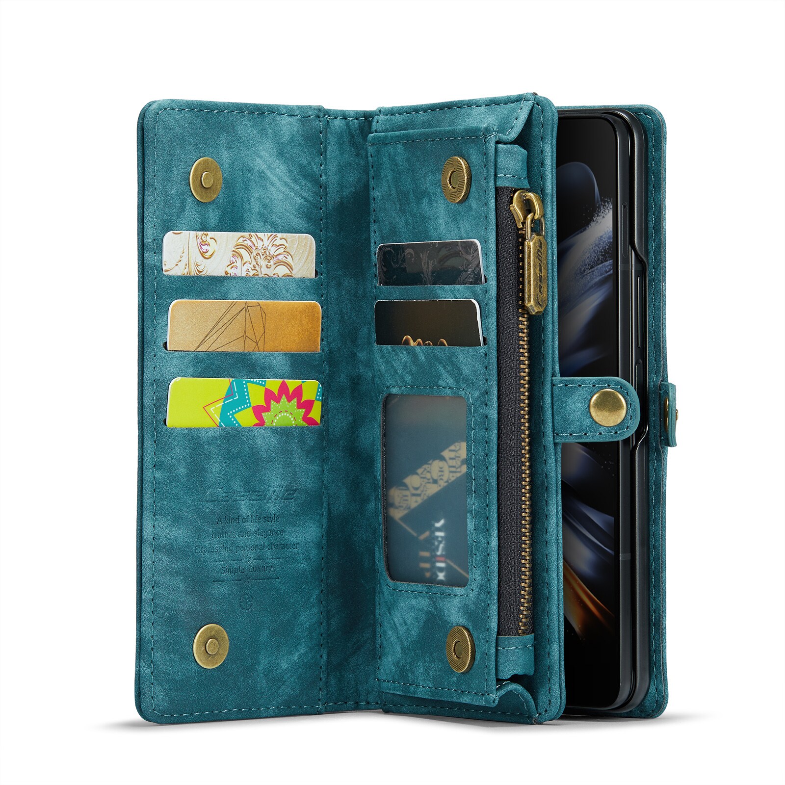 Samsung Galaxy Z Fold 4 Romslig lommeboketui med mange kortlommer, Blå