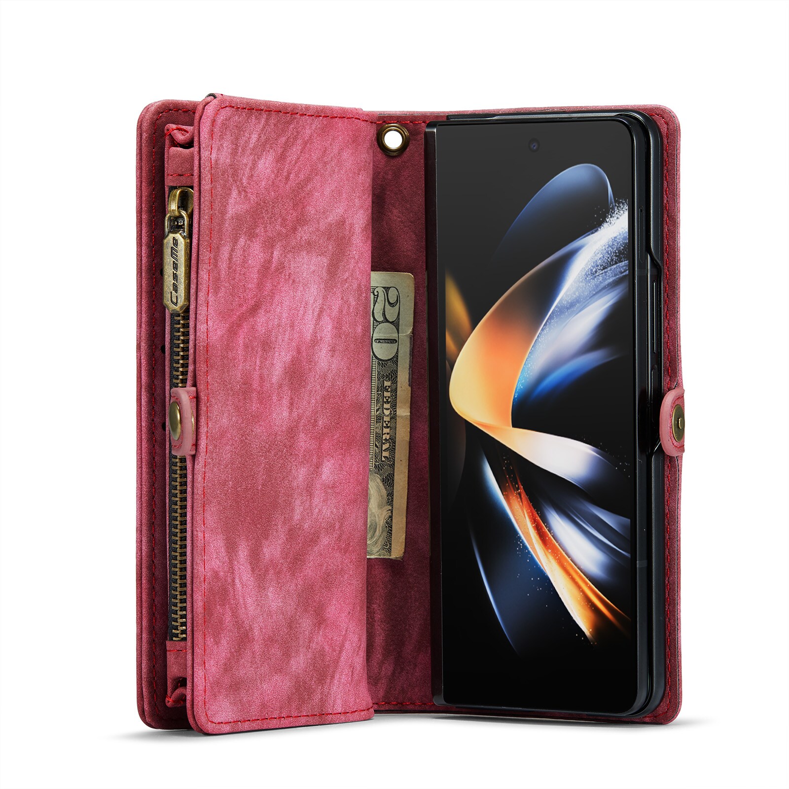 Samsung Galaxy Z Fold 4 Romslig lommeboketui med mange kortlommer, Rød