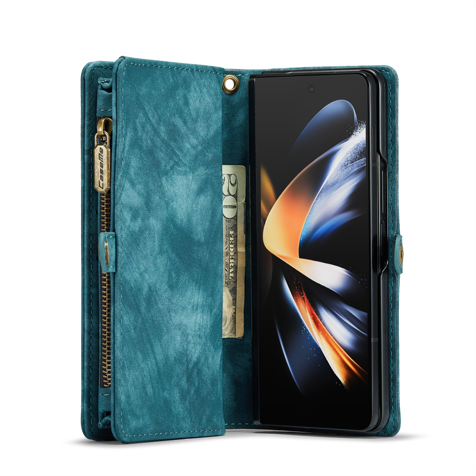 Samsung Galaxy Z Fold 4 Romslig lommeboketui med mange kortlommer, Blå
