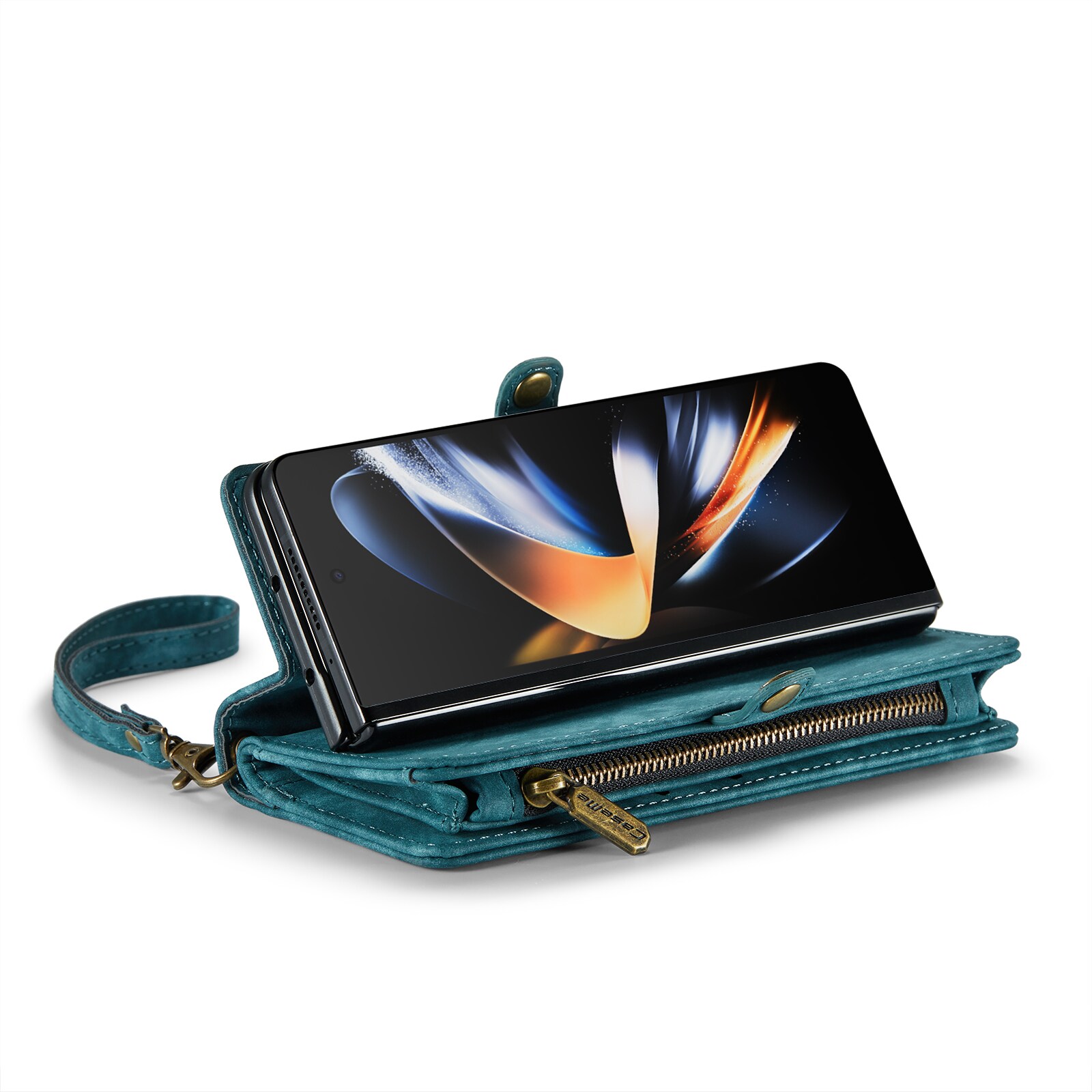 Samsung Galaxy Z Fold 4 Romslig lommeboketui med mange kortlommer, Blå