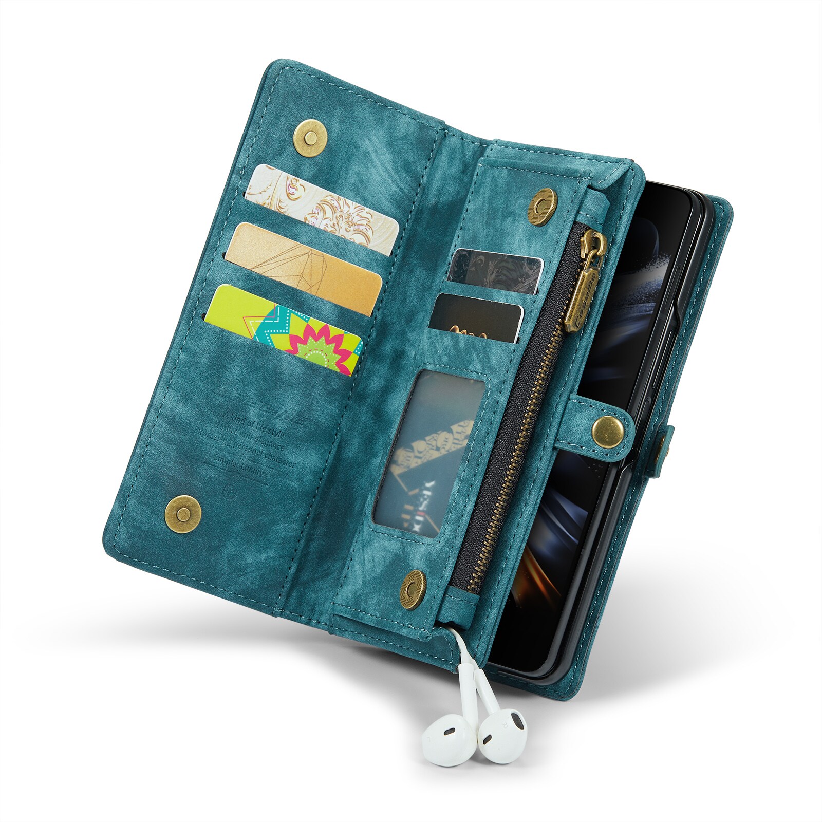 Samsung Galaxy Z Fold 4 Romslig lommeboketui med mange kortlommer, Blå