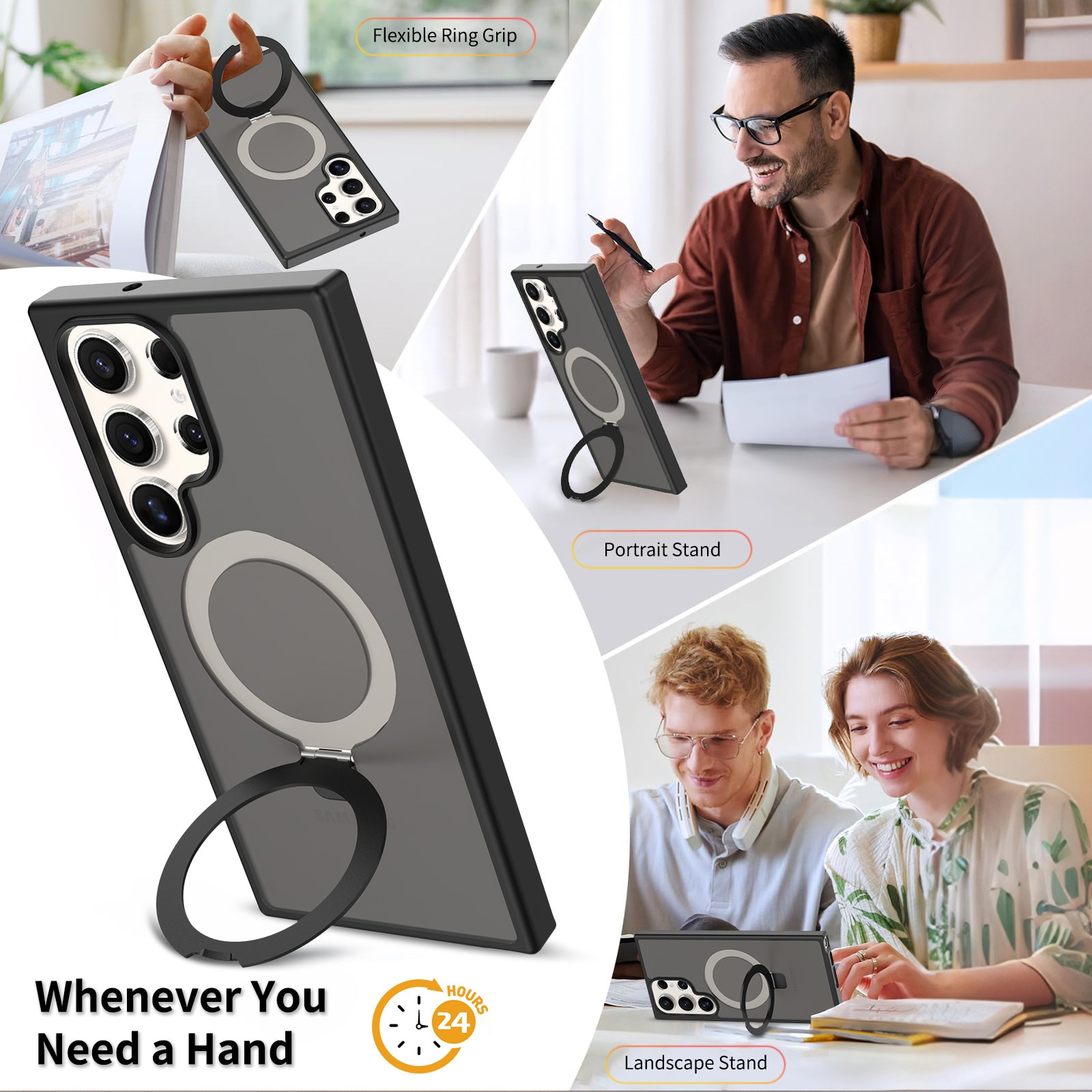 Samsung Galaxy S23 Ultra Magnetic hybriddeksel med stativfunksjon, Svart