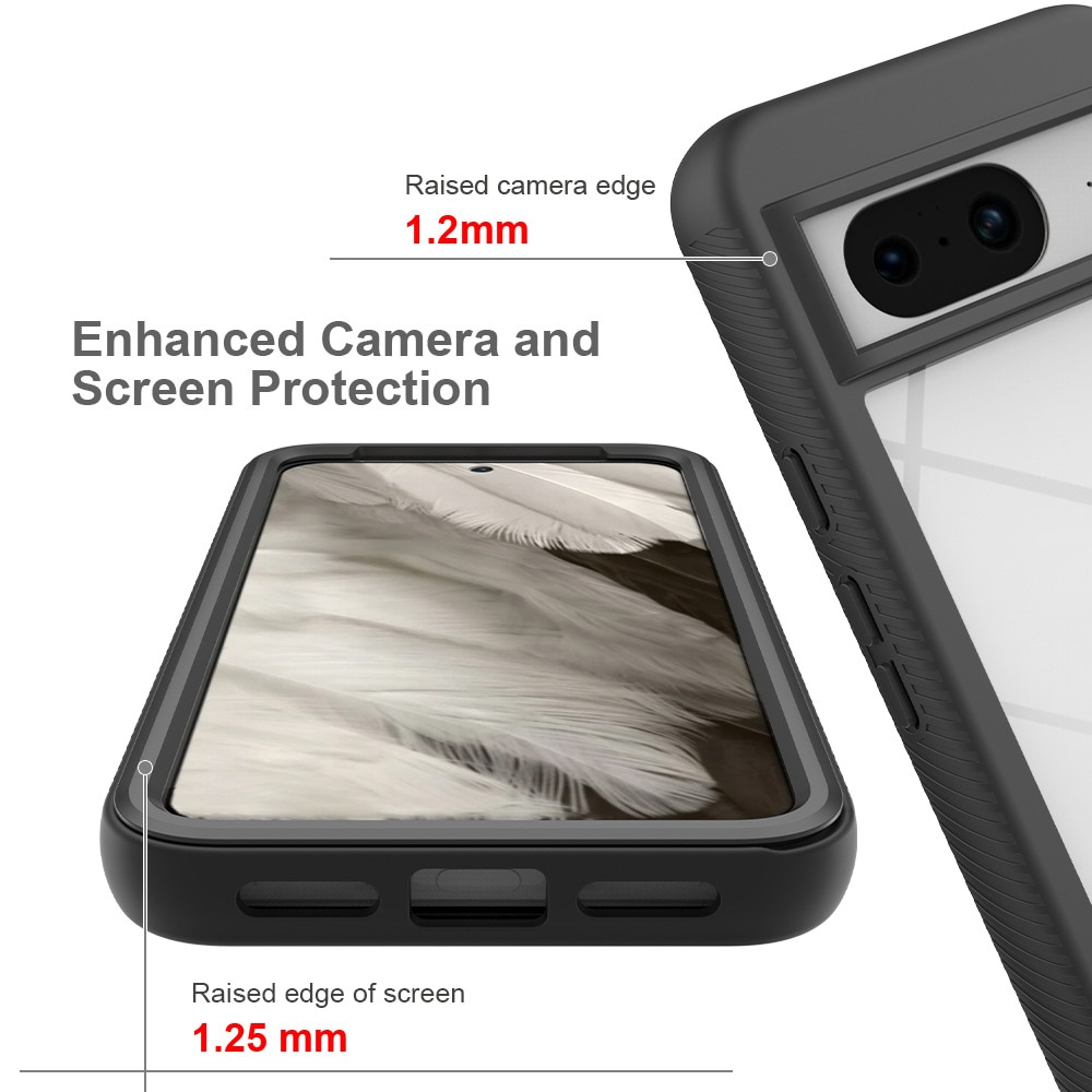Google Pixel 8 Mobildeksel med beskyttelsesramme, Svart