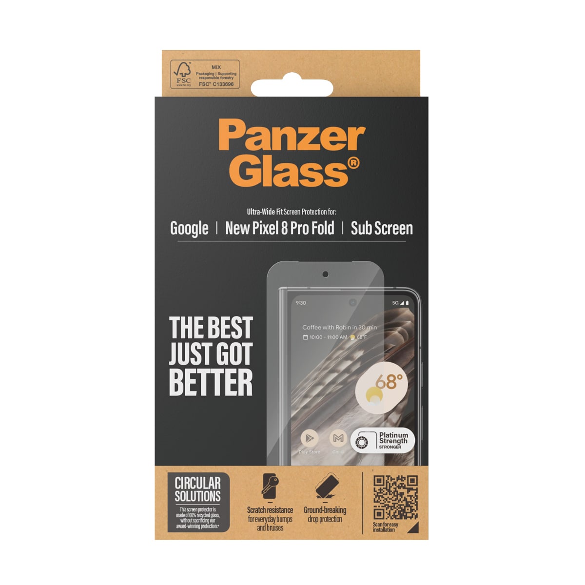 Google Pixel 9 Pro Fold Ytre skjermbeskytter i ripebestandig herdet glass - Ultra Wide Fit