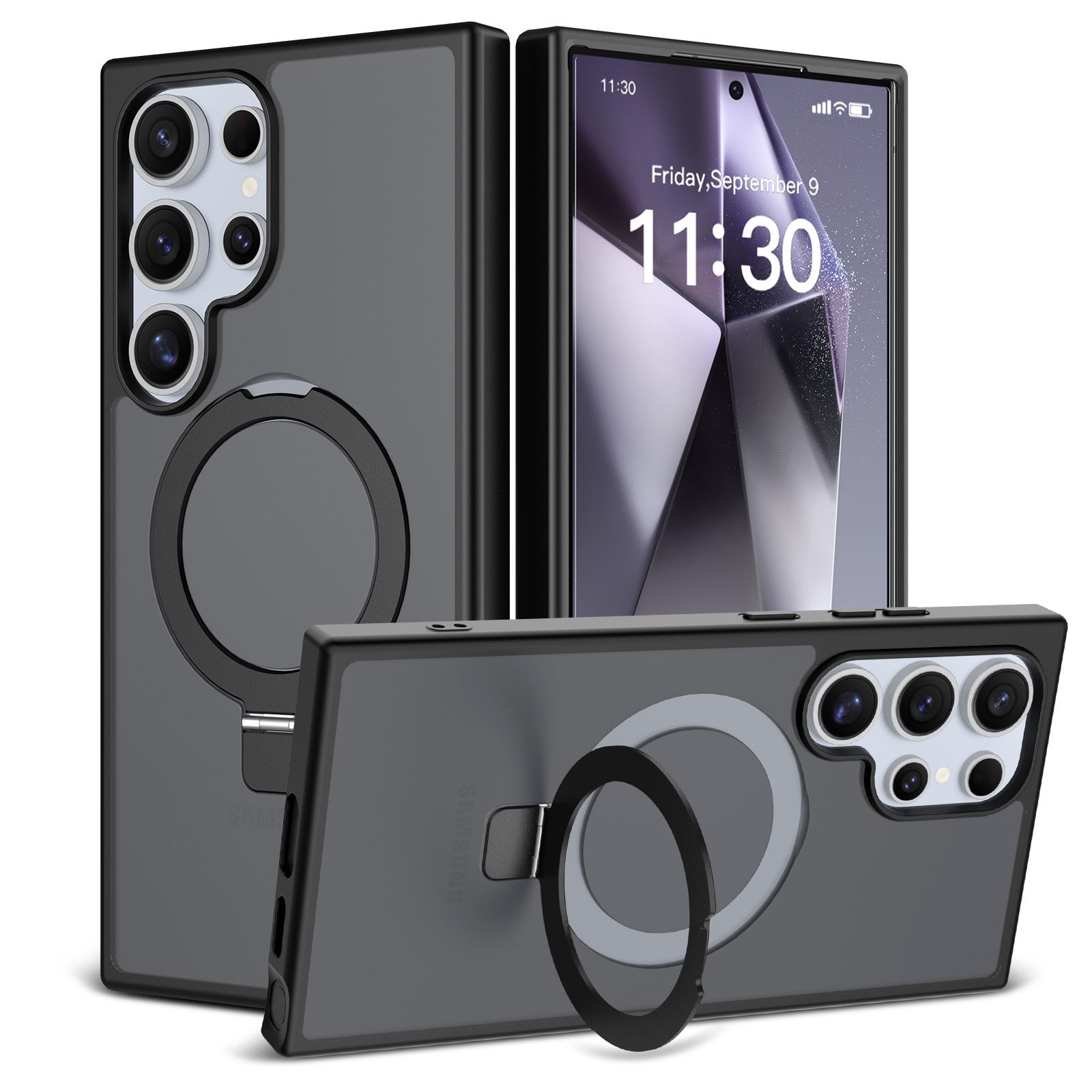Samsung Galaxy S24 Ultra Magnetic hybriddeksel med stativfunksjon, Svart